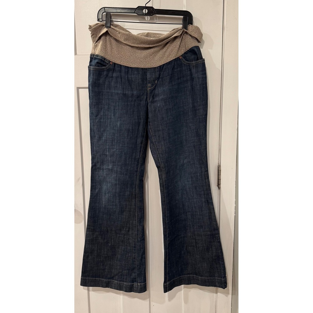 Gap Maternity Dark Wash Wide Leg Flare Jeans Full Belly Panel Blue 582502 HOL08